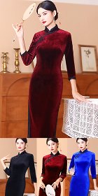 3/4-sleeve Long-length Velvet Cheongsam (RM)