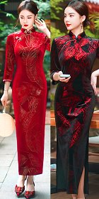 3/4-sleeve Long-length Velvet Cheongsam (RM)
