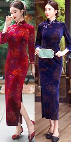 3/4-sleeve Long-length Velvet Cheongsam (RM)