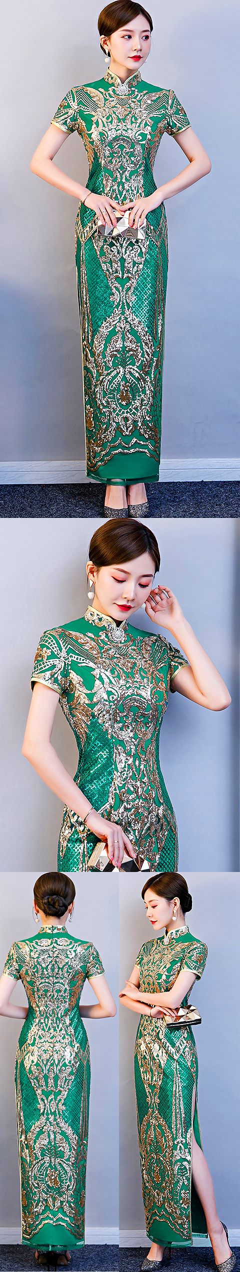 Gorgeous Abstract Pattern Embroidery Long-length Cheongsam (RM)