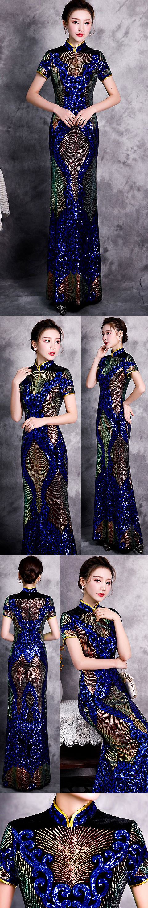 Gorgeous Abstract Pattern Embroidery Long-length Cheongsam (RM)