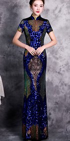 Gorgeous Abstract Pattern Embroidery Long-length Cheongsam (RM)