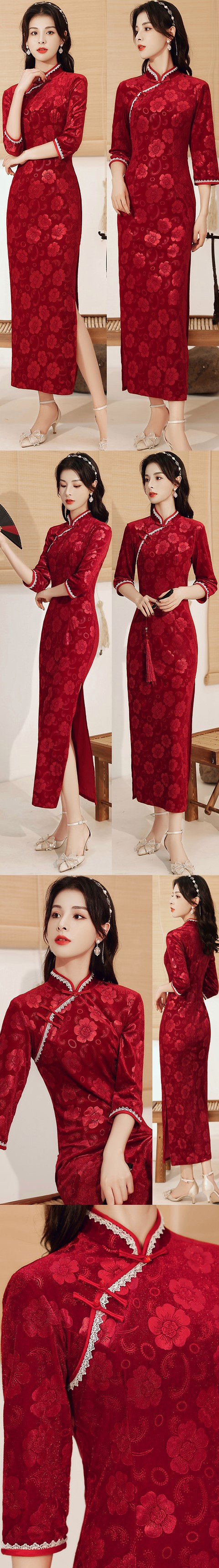 Gorgeous 3/4-sleeve Long-length Velvet Cheongsam (RM)