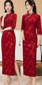 Gorgeous 3/4-sleeve Long-length Velvet Cheongsam (RM)