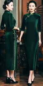 3/4-sleeve Long-length Velvet Cheongsam (RM)