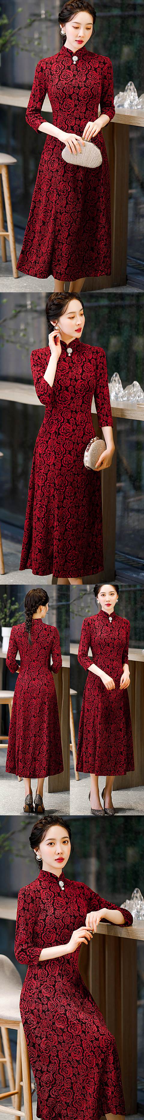 Magnificent Emboss 3/4-sleeve Velvet Cheongsam (RM)