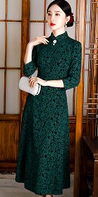 Magnificent Emboss 3/4-sleeve Velvet Cheongsam (RM)