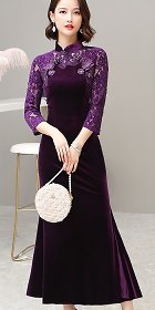 Long-sleeve Magnificent Velvet Cheongsam (RM)