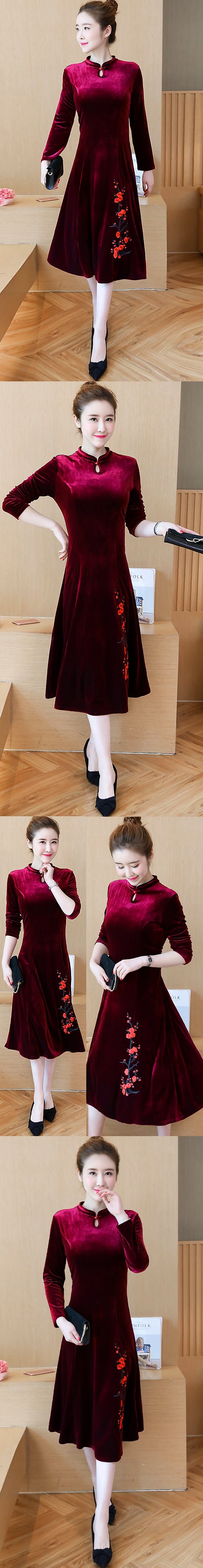 Long-sleeve A-line Velvet Cheongsam (RM)