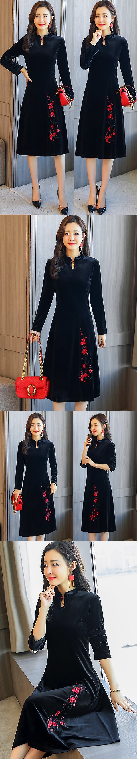 Long-sleeve A-line Velvet Cheongsam (RM)
