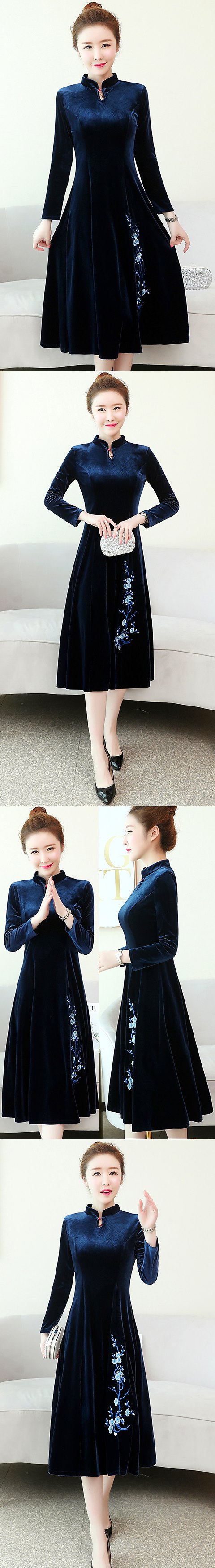 Long-sleeve A-line Velvet Cheongsam (RM)