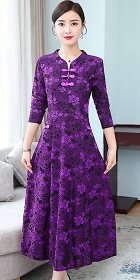Long-sleeve A-line Embossed Embroidery Cheongsam (RM)