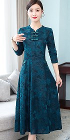 Long-sleeve A-line Embossed Embroidery Cheongsam (RM)