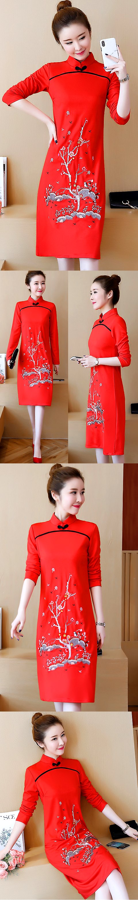 Long-sleeve Plum Blossom Embroidery Cheongsam (RM)