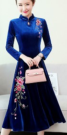 Long-sleeve A-line Velvet Cheongsam (RM)
