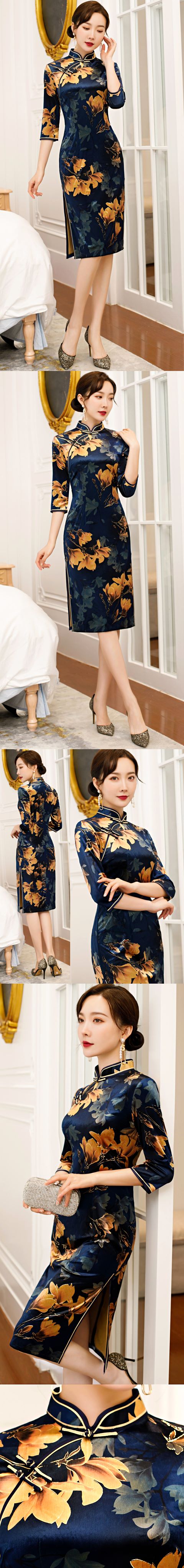3/4-sleeve Mid-length Velvet Cheongsam (RM)