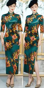 Elbow-sleeve Long-length Velvet Cheongsam (RM)