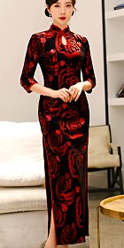Elbow-sleeve Long-length Velvet Cheongsam (RM)