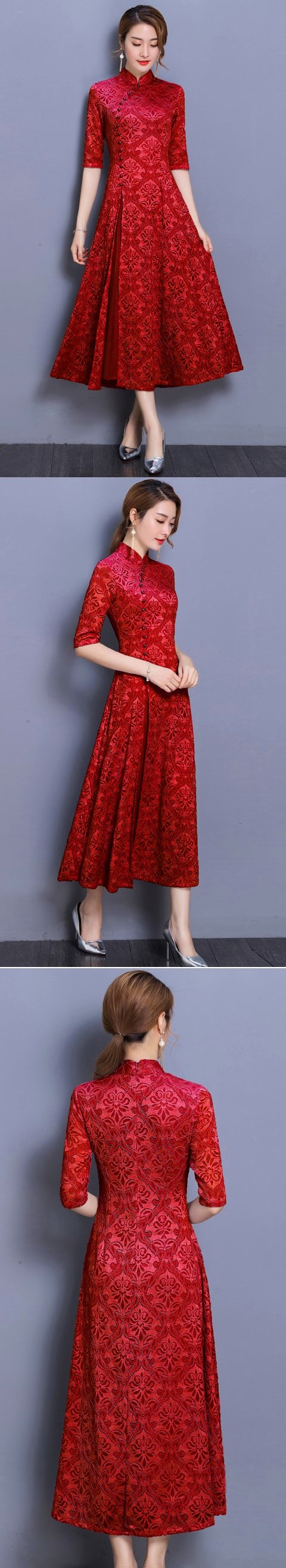 Long-length Dual-layer Embroidery Gauze Cheongsam (RM)