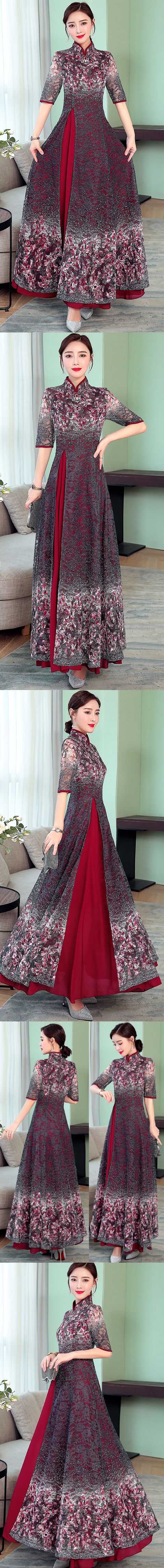 Elbow-sleeve Magnificent Dual-layer Cheongsam (RM)