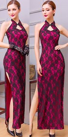 Cut-in-shoulder Long-length Embroidery Gauze Cheongsam (RM)
