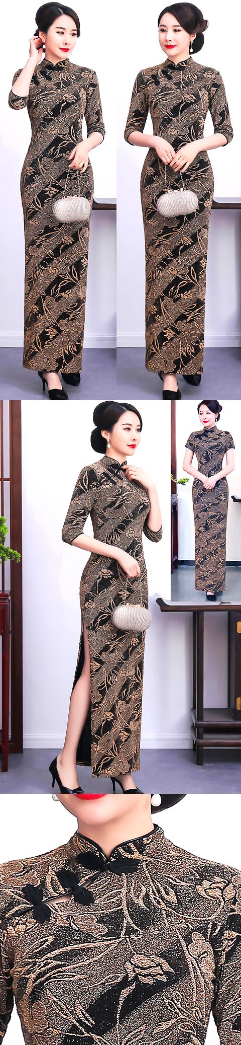 Long-length Embossed Embroidery Cheongsam (RM)