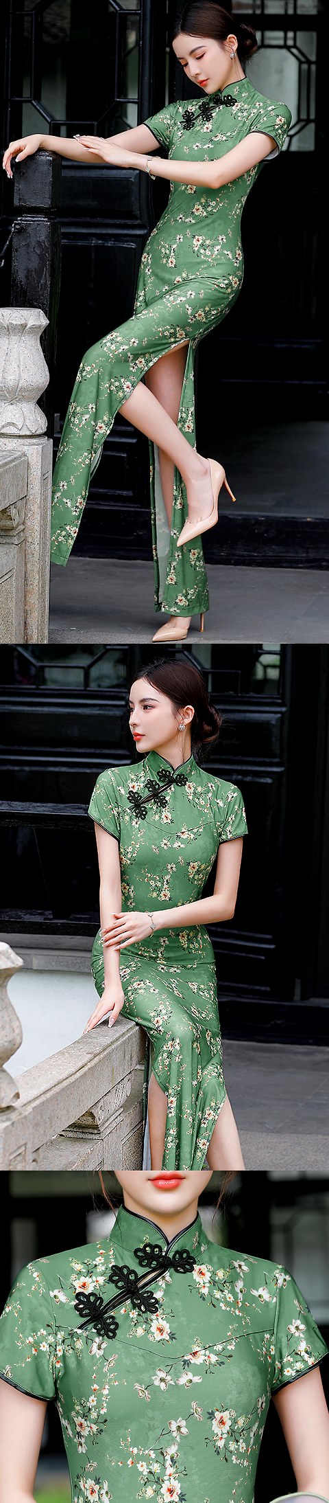 Lace Gauze Long-length Short-sleeve Cheongsam (RM)