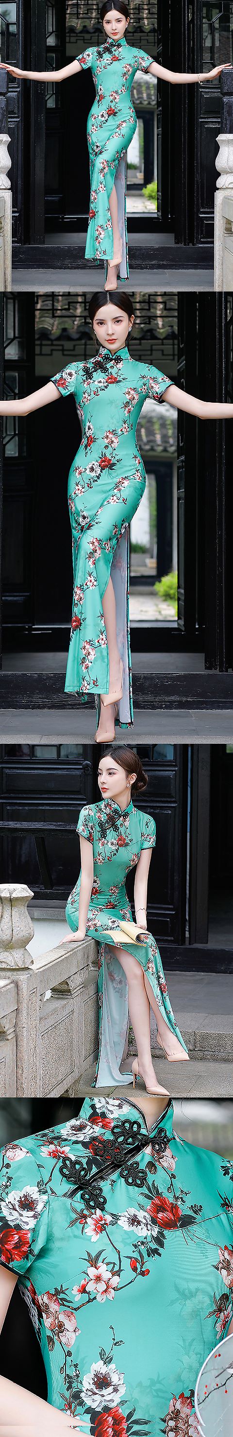 Lace Gauze Long-length Short-sleeve Cheongsam (RM)