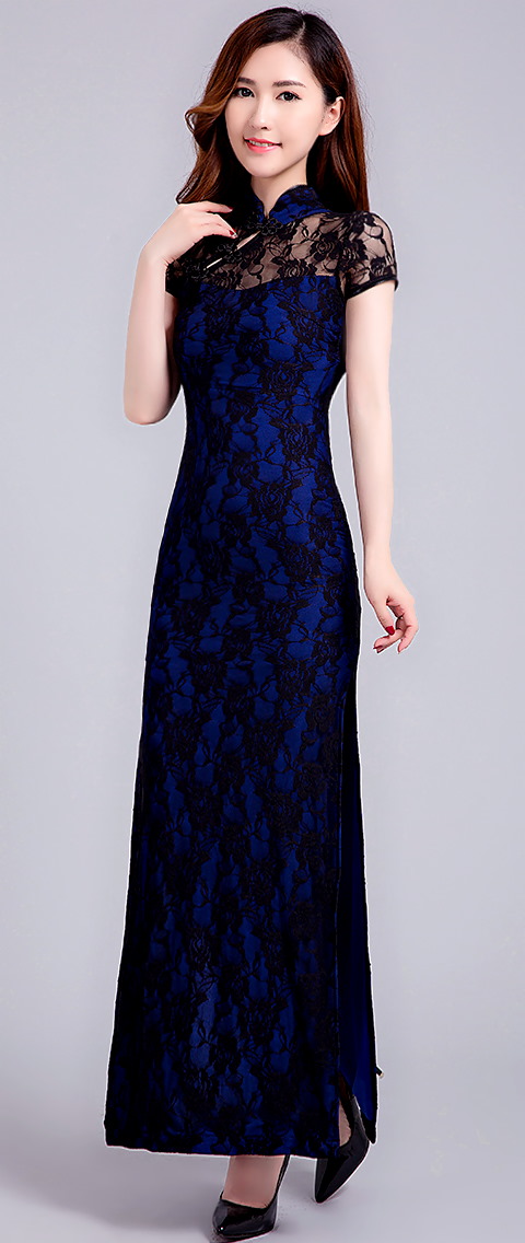 Short-sleeve Long-length Embroidery Gauze Cheongsam (RM)