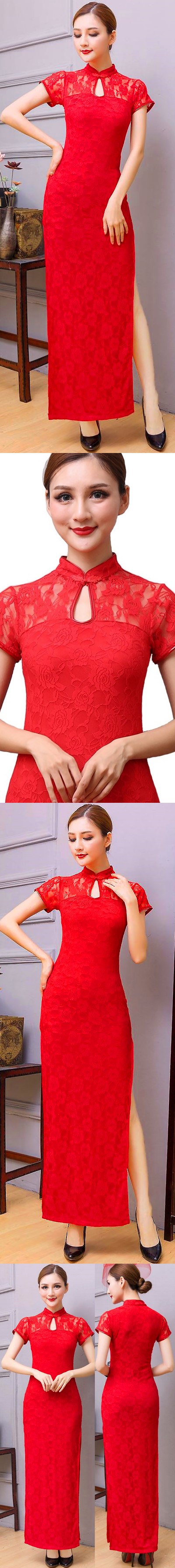 Short-sleeve Long-length Embroidery Gauze Cheongsam (RM)