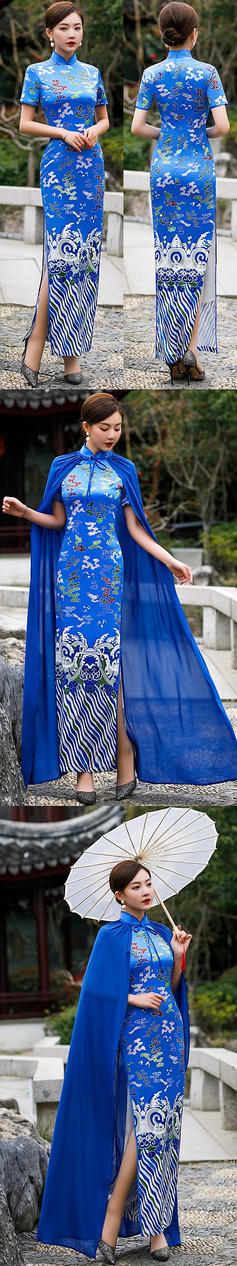 Short-sleeve Long-length Cheongsam with Cloak (RM)