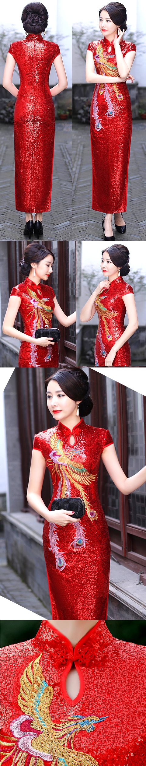 Paillettes Embroidery Long-length Cheongsam (CM)