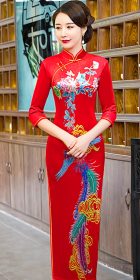 3/4-sleeve Long-length Velvet Cheongsam (RM)