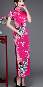 Short-sleeve Long-length Silky Cheongsam (RM)