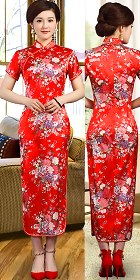Short-sleeve Long-length Silky Cheongsam (RM)