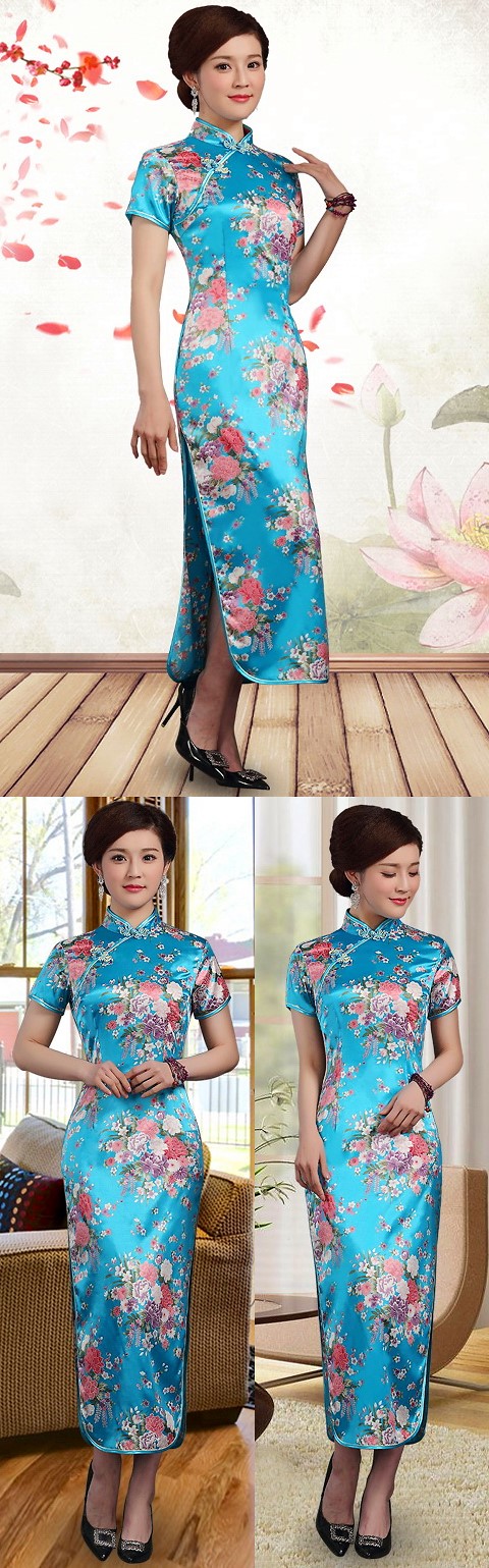 Short-sleeve Long-length Silky Cheongsam (RM)