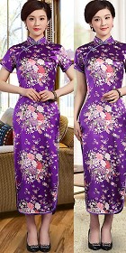Short-sleeve Long-length Silky Cheongsam (RM)
