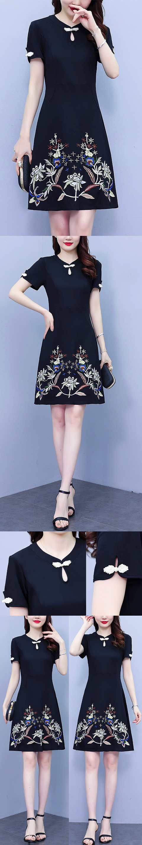 Modernized Short-sleeve Mid-length Cheongsam (RM)