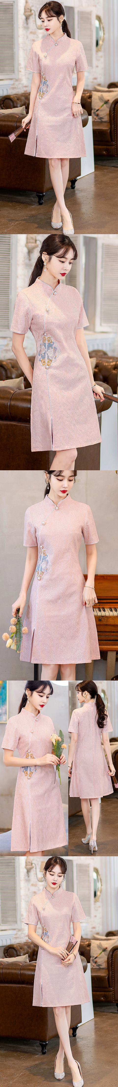 Modernized Short-sleeve Jacquard Mid-length Cheongsam (RM)