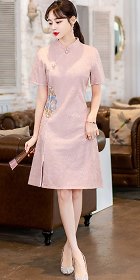 Modernized Short-sleeve Jacquard Mid-length Cheongsam (RM)