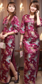 Elbow-sleeve Front Gauze Long-length Cheongsam (CM)