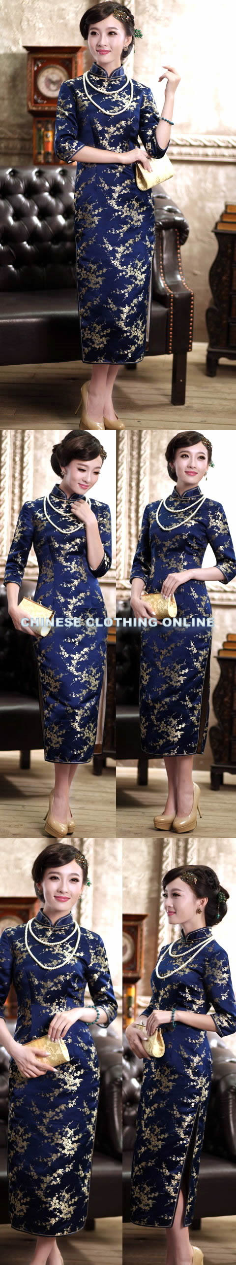 3/4-sleeve Long-length Cheongsam (CM)
