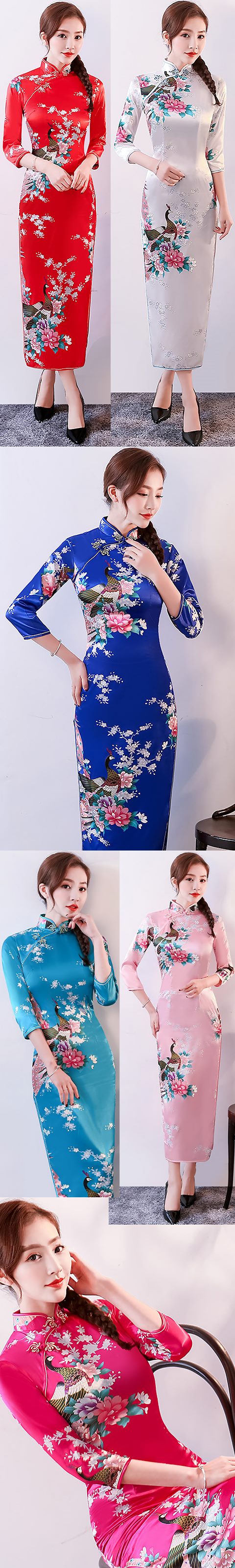 3/4-sleeve Long-length Cheongsam (CM)