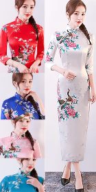 3/4-sleeve Long-length Cheongsam (CM)