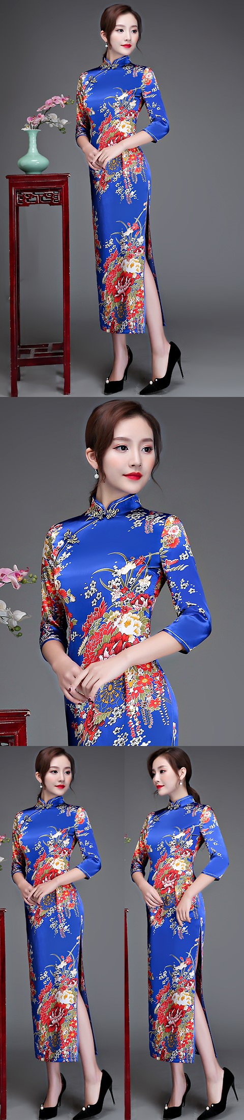 3/4-sleeve Long-length Cheongsam (CM)