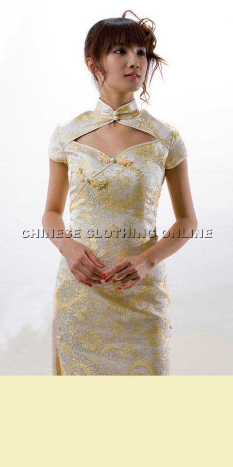 Cup-sleeve Diamond Neckline Long-length Cheongsam (CM)
