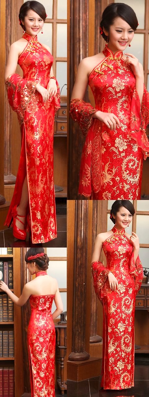 Cut-in Shoulders Bareback Long-length Cheongsam (CM)