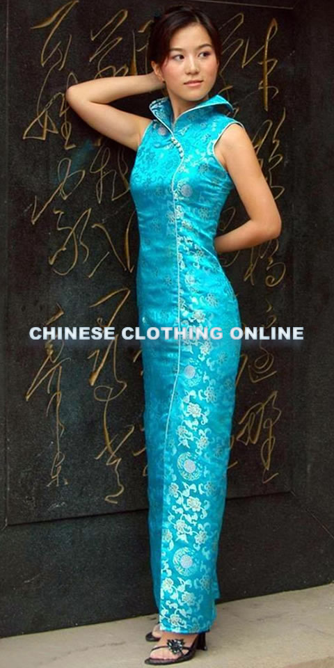 Sleeveless Foldable High Collar Front Slit Long-length Cheongsam (CM)