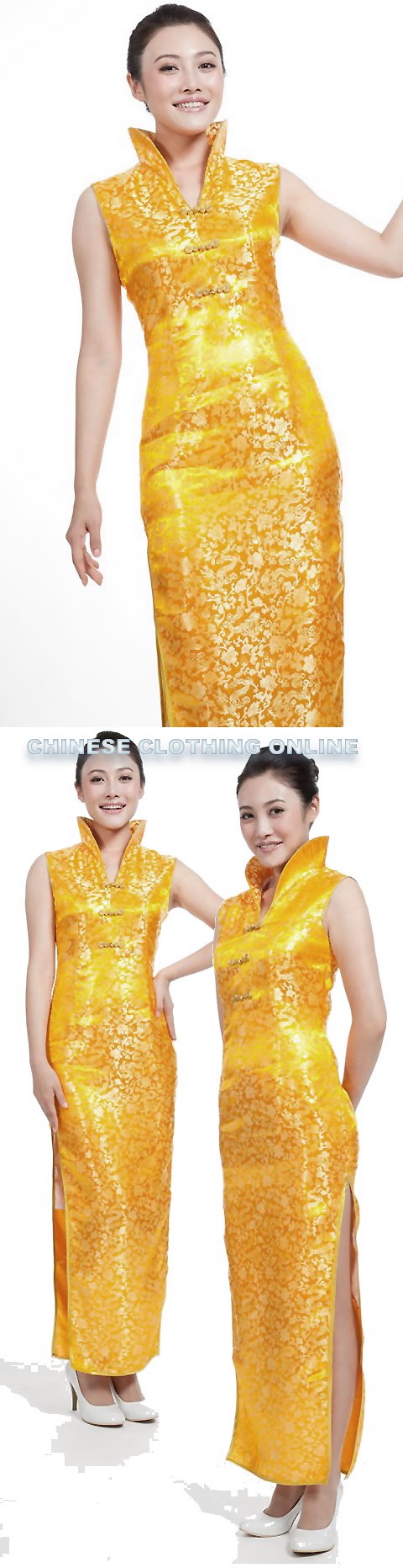 Sleeveless V-neck Long-length Cheongsam (CM)