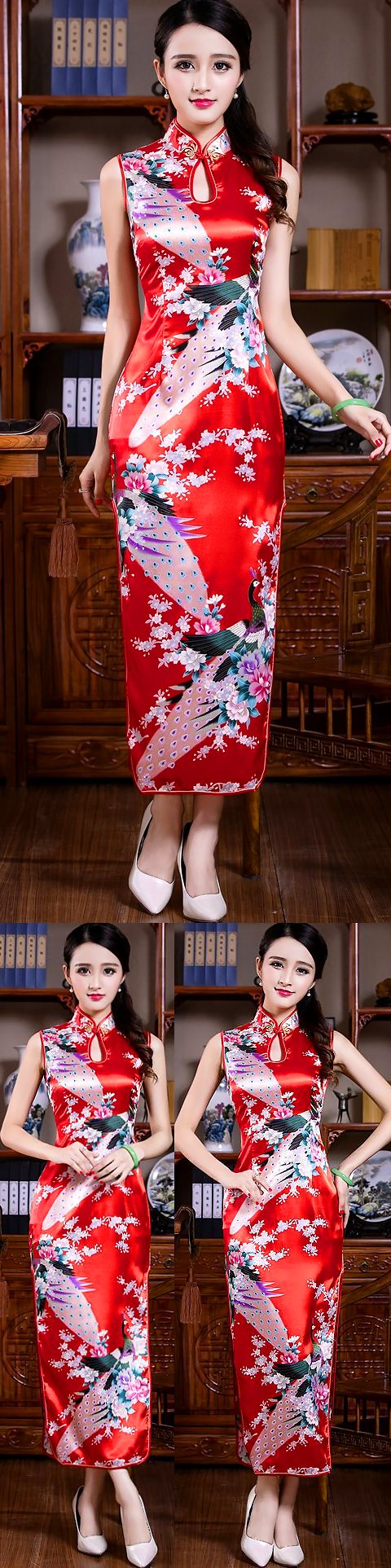 Sleeveless Long-length Peacock Cheongsam (RM)